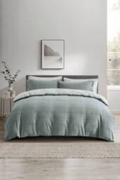 The Linen Consultancy Lazy Linens Soft Squares Duvet Cover Set in Mid Blue - Size: Single - thumbnail 1