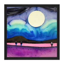 "Artery8 Wall Art Print Modern Watercolour Night Harvest Moon Landscape Square Framed Picture 16X16 Inch in Black - Size: W16"" x H16""" - thumbnail 1