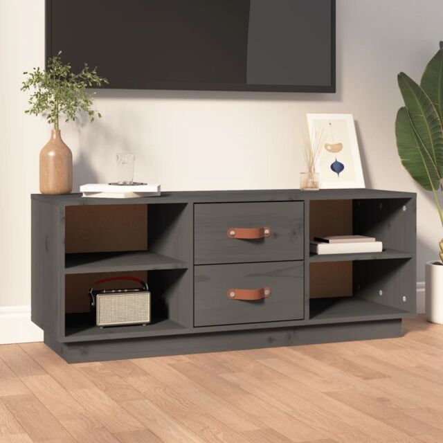 Berkfield Home TV Cabinet Grey 100x34x40 cm Solid Wood Pine - Size: 100 x 34 x 40 cm - image 1