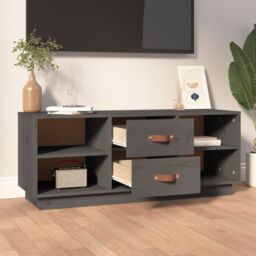 Berkfield Home TV Cabinet Grey 100x34x40 cm Solid Wood Pine - Size: 100 x 34 x 40 cm - thumbnail 3