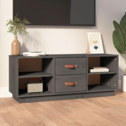 Berkfield Home TV Cabinet Grey 100x34x40 cm Solid Wood Pine - Size: 100 x 34 x 40 cm - thumbnail 1