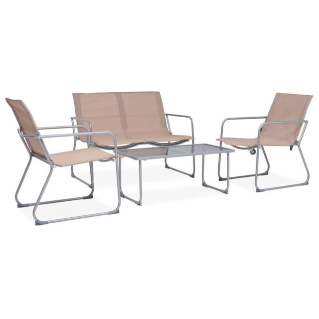 Berkfield Home 4 Piece Garden Lounge Set Fabric & Steel Taupe - image 1