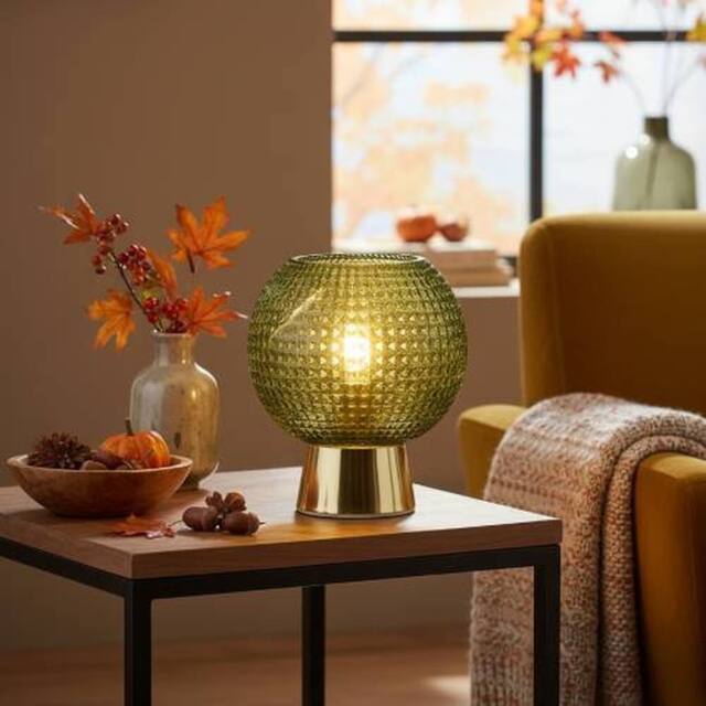 Madison & Mayfair Round Green Glass Lamp with Gold Base