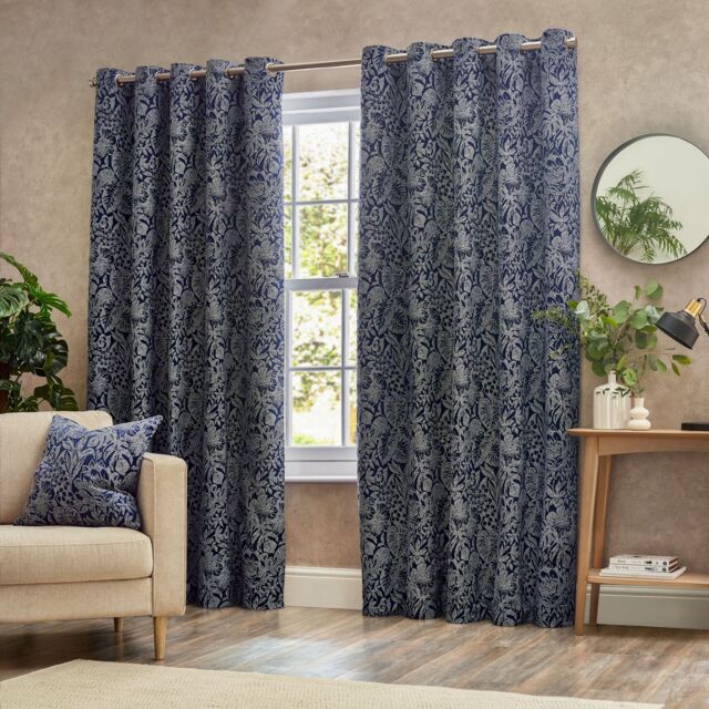 Wylder Nature Bali Botanical Jacquard Eyelet Curtains in Midnight - Size: 168 cm width x 137 cm drop - image 1