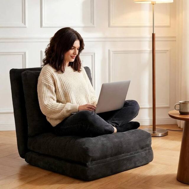 EONLION black Bean Bag Bed Folding Sofa 4-in-1 Floor Couch - Size: 100 cm - image 1