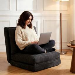 EONLION black Bean Bag Bed Folding Sofa 4-in-1 Floor Couch - Size: 100 cm - thumbnail 1