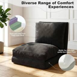 EONLION black Bean Bag Bed Folding Sofa 4-in-1 Floor Couch - Size: 100 cm - thumbnail 3