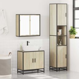 Berkfield Home 3 Piece Bathroom Furniture Set Sonoma Oak Engineered Wood in Brown - thumbnail 4