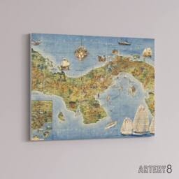 "Artery8 Map Herman 1941 Panama Canal Canvas Wall Art Print - Size: W18"" x H24""" - thumbnail 2