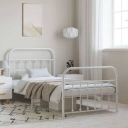 Berkfield Home Metal Bed Frame with Headboard & Footboard White 100x190 cm - thumbnail 2