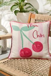 Fusion 'Cherry' UV & Water Resistant Cherry Motif Outdoor Cushion in Pink - Size: 43 cm x 43 cm - thumbnail 1