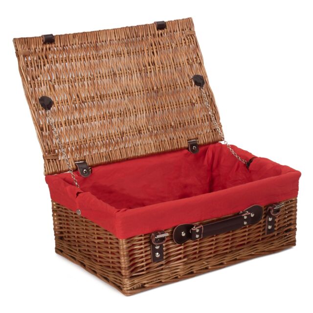 Red Hamper Wicker 46cm Double Steamed Picnic Basket with Cotton Lining in Red - image 1