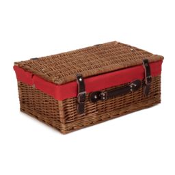 Red Hamper Wicker 46cm Double Steamed Picnic Basket with Cotton Lining in Red - thumbnail 2