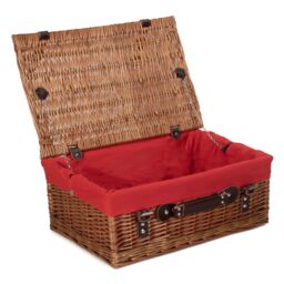 Red Hamper Wicker 46cm Double Steamed Picnic Basket with Cotton Lining in Red - thumbnail 1