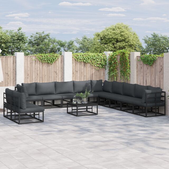 Berkfield Home Garden Sofa Set with Cushion with Pillow 11 pcs Black Aluminium - image 1