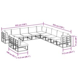 Berkfield Home Garden Sofa Set with Cushion with Pillow 11 pcs Black Aluminium - thumbnail 9