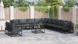 Berkfield Home Garden Sofa Set with Cushion with Pillow 11 pcs Black Aluminium - thumbnail 4