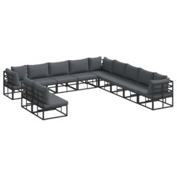 Berkfield Home Garden Sofa Set with Cushion with Pillow 11 pcs Black Aluminium - thumbnail 2