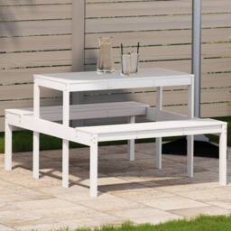 Berkfield Home Picnic Table White 110x134x75 cm Solid Wood Pine - Size: 110 x 134 x 75 cm - thumbnail 2