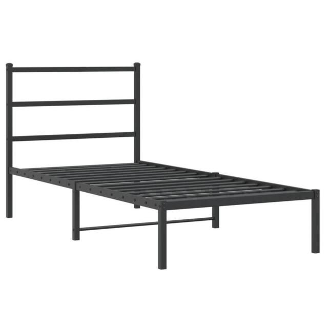 Berkfield Home Metal Bed Frame without Mattress with Headboard Black 90x190cm - Size: 90x190 cm - image 1