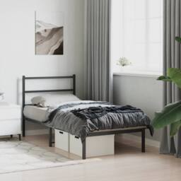 Berkfield Home Metal Bed Frame without Mattress with Headboard Black 90x190cm - Size: 90x190 cm - thumbnail 4