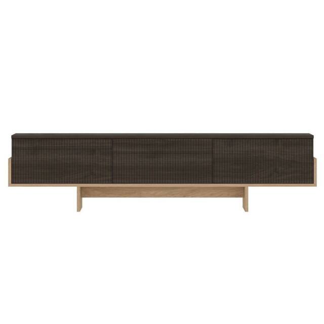 CALICOSY TV Cabinet With 3 Grooved Drop-Down Doors, 180 Cm Wide - HELYO in Light Oak - image 1