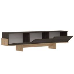 CALICOSY TV Cabinet With 3 Grooved Drop-Down Doors, 180 Cm Wide - HELYO in Light Oak - thumbnail 3