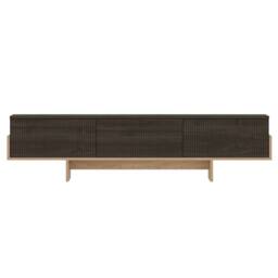 CALICOSY TV Cabinet With 3 Grooved Drop-Down Doors, 180 Cm Wide - HELYO in Light Oak