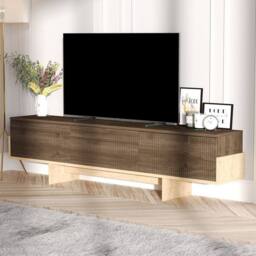 CALICOSY TV Cabinet With 3 Grooved Drop-Down Doors, 180 Cm Wide - HELYO in Light Oak - thumbnail 6