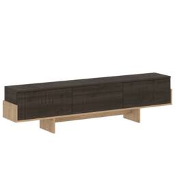 CALICOSY TV Cabinet With 3 Grooved Drop-Down Doors, 180 Cm Wide - HELYO in Light Oak - thumbnail 4