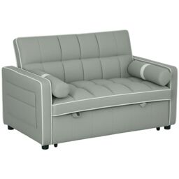 HOMCOM 2 Seater Pull Out Sofa Bed with Adjustable Backrest in Light Grey - thumbnail 2