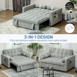 HOMCOM 2 Seater Pull Out Sofa Bed with Adjustable Backrest in Light Grey - thumbnail 4