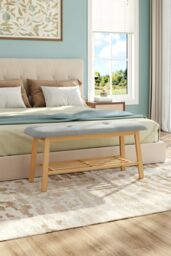 H&O Direct Bamboo Shoe Rack Bench for Entryway in Natural - thumbnail 2
