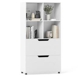 Costway Wooden Bookshelf w/2 Drawers Modern 130CM Tall Storage Organizer in White - thumbnail 1