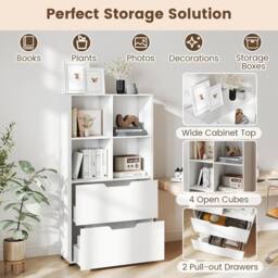 Costway Wooden Bookshelf w/2 Drawers Modern 130CM Tall Storage Organizer in White - thumbnail 9