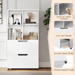 Costway Wooden Bookshelf w/2 Drawers Modern 130CM Tall Storage Organizer in White - thumbnail 8