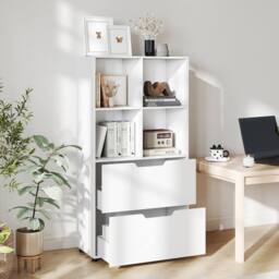 Costway Wooden Bookshelf w/2 Drawers Modern 130CM Tall Storage Organizer in White - thumbnail 3