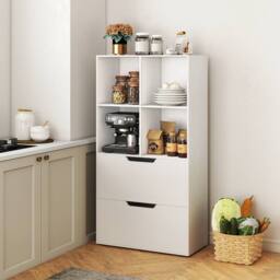 Costway Wooden Bookshelf w/2 Drawers Modern 130CM Tall Storage Organizer in White - thumbnail 6