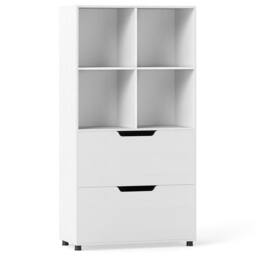 Costway Wooden Bookshelf w/2 Drawers Modern 130CM Tall Storage Organizer in White - thumbnail 7