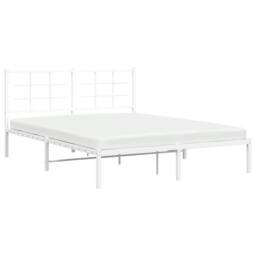 Berkfield Home Metal Bed Frame without Mattress with Headboard White 150x200cm - Size: 150x200 cm - thumbnail 4