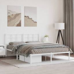 Berkfield Home Metal Bed Frame without Mattress with Headboard White 150x200cm - Size: 150x200 cm - thumbnail 1