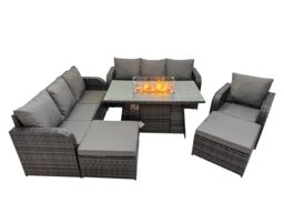 Fimous Garden Outdoor Rattan Furniture Set with Big Stool in Dark Grey - thumbnail 1