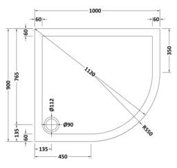 Balterley Premium Shower Tray - Right Hand Offset Quadrant - 1000mm x 900mm - White - thumbnail 8