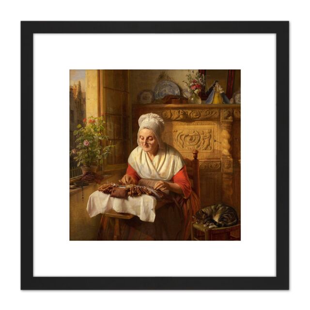 Artery8 Painting Dyckmans The Lace Maker 8X8 Inch Square Wooden Framed Wall Art Print Picture with Mount in Black - image 1