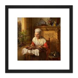 Artery8 Painting Dyckmans The Lace Maker 8X8 Inch Square Wooden Framed Wall Art Print Picture with Mount in Black - thumbnail 1