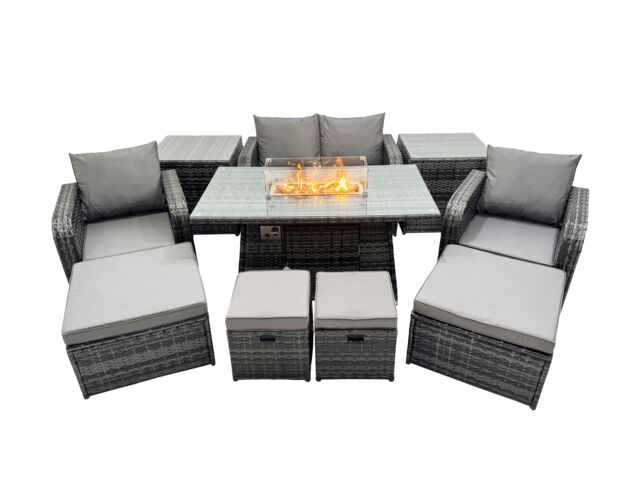 Fimous Garden Rattan Reclining Chair Love Sofa with 4 Stool Side Table in Dark Grey - image 1