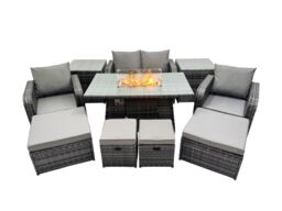 Fimous Garden Rattan Reclining Chair Love Sofa with 4 Stool Side Table in Dark Grey - thumbnail 1