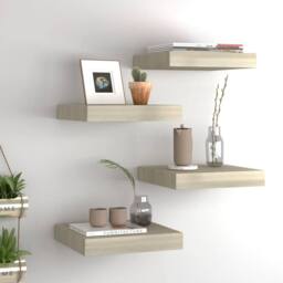 Berkfield Home Durable Floating Wall Shelves 4 pcs Oak 23x23.5x3.8 cm MDF in Light Tan - thumbnail 2