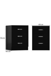 FWStyle Large 3 Drawer Matt Black Bedside Table Nightstand Chest Of Drawers - thumbnail 6