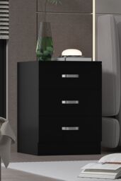 FWStyle Large 3 Drawer Matt Black Bedside Table Nightstand Chest Of Drawers - thumbnail 1